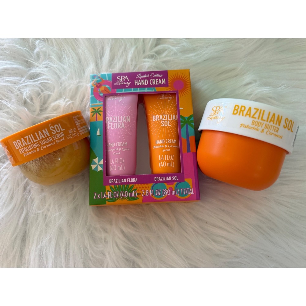 Spa Luxury Brazilian Sol Body Care Set Sugar Scrub Body Butter Hand Cream 4pc